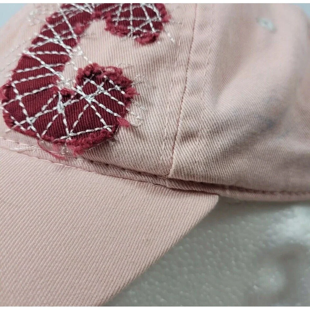 Cabela's Youth Hat‎ One Size Embroidered Logo Pink Red Adjustable Hook & Loop
